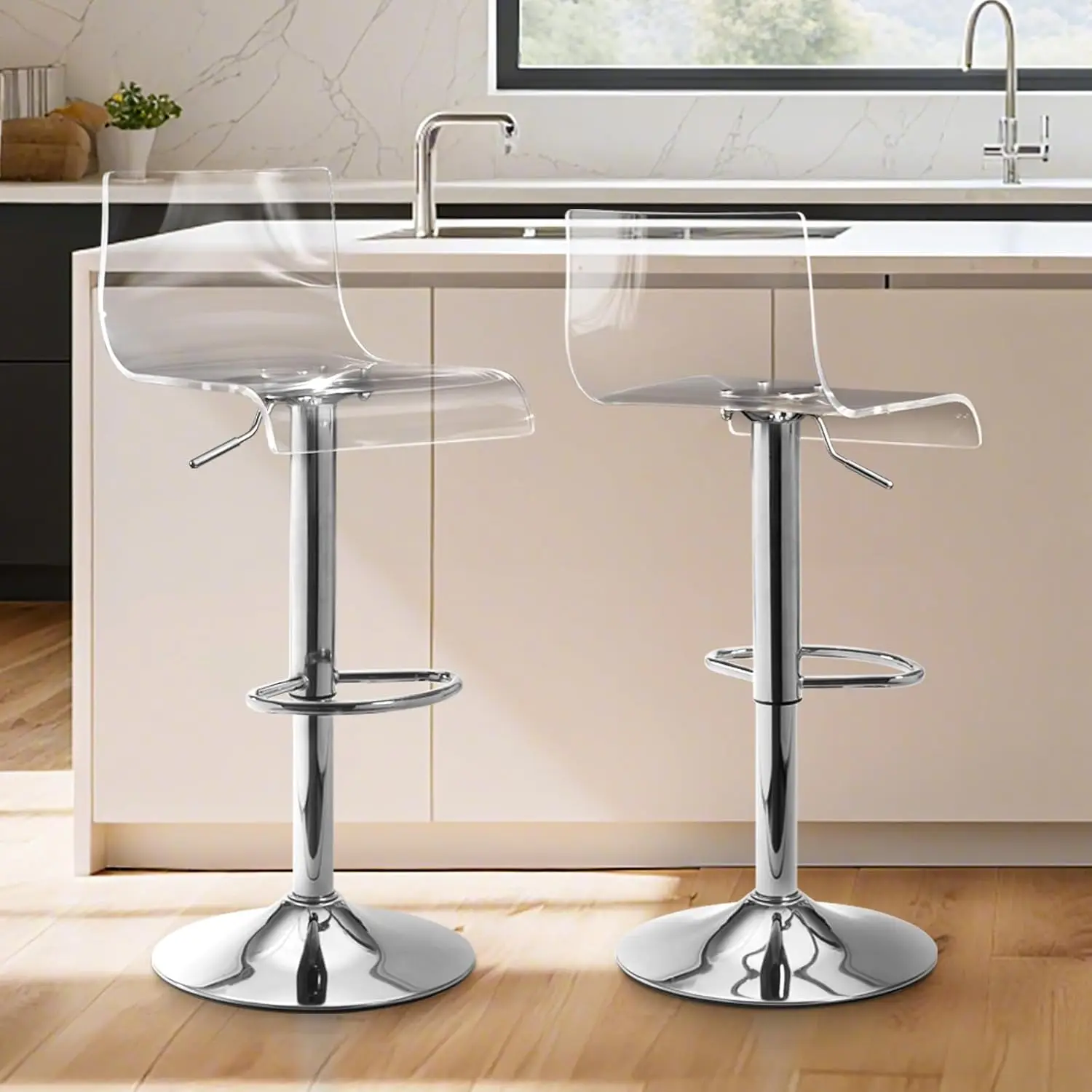Clear Acrylic Adjustable Swivel Bar Stools Set of 2 for Kitchen Dining Room, Customized