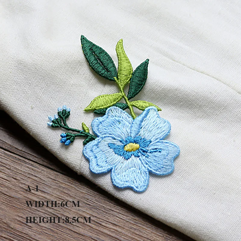 1 Piece Pink Blue Yellow Flower Patch Fashion Iron on Embroidery Patch for Clothes DIY Decoration Applique