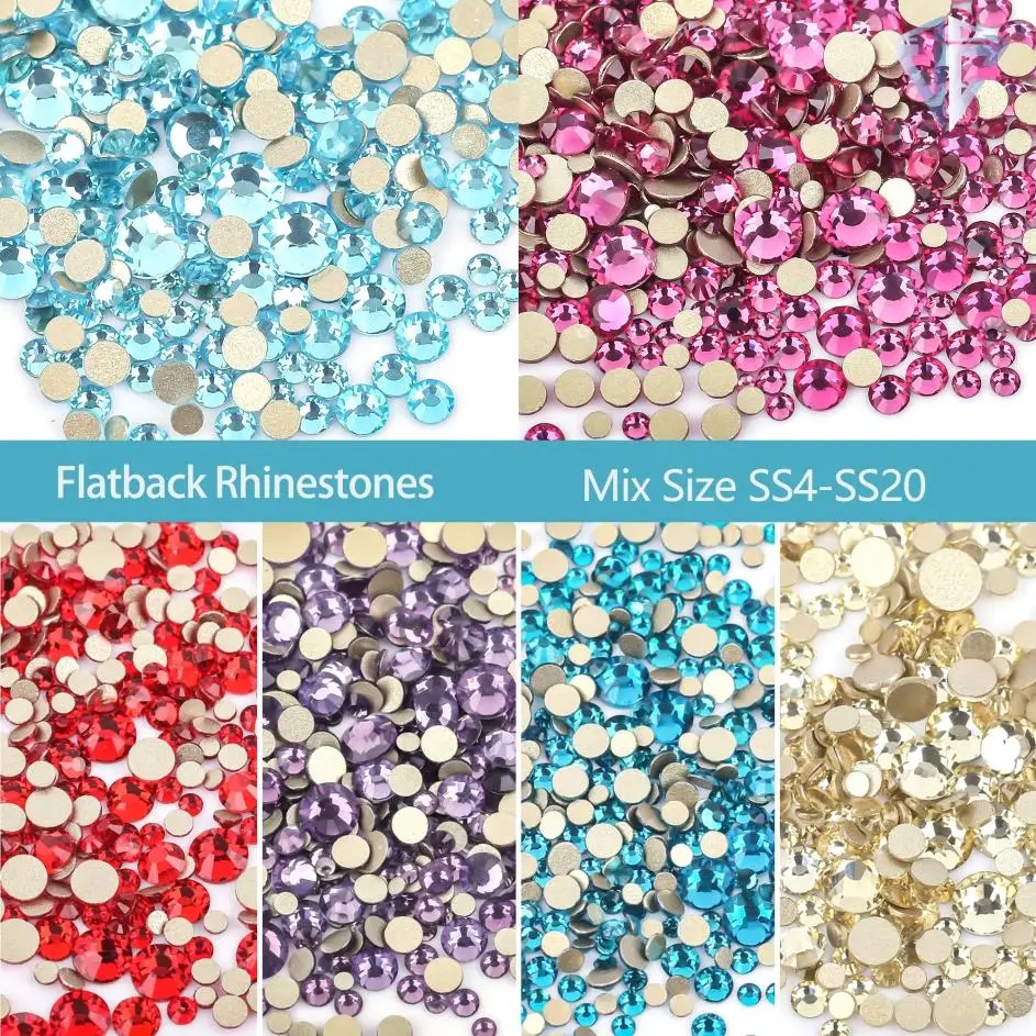 SS4-SS20 Mix Size Clear Crystal Non HotFix Gold FlatBack Rhinestones Decorations DIY Glitter Stones 3D Nail Art Accessories