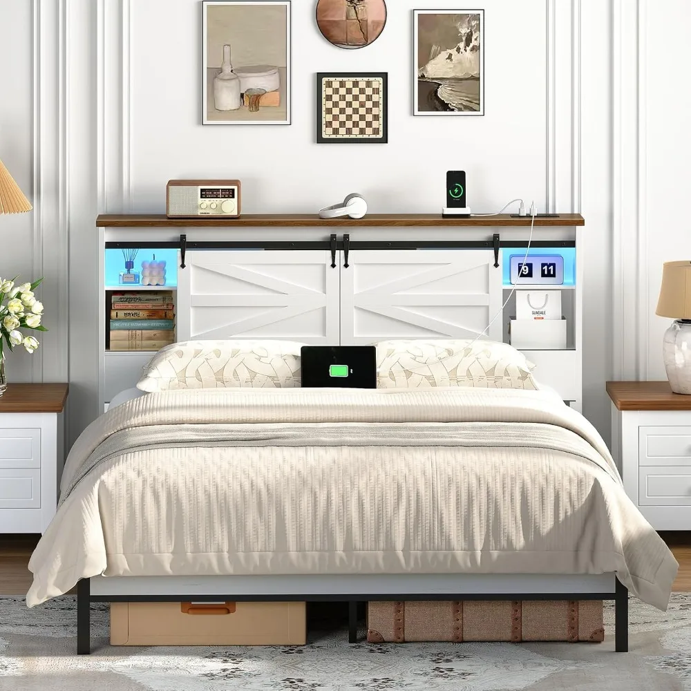 لوح رأس كوين مع رف تخزين، لوح أمامي كوين للمزرعة فقط مع محطة شحن وأضواء LED، لوح أمامي لخزانة الكتب #3