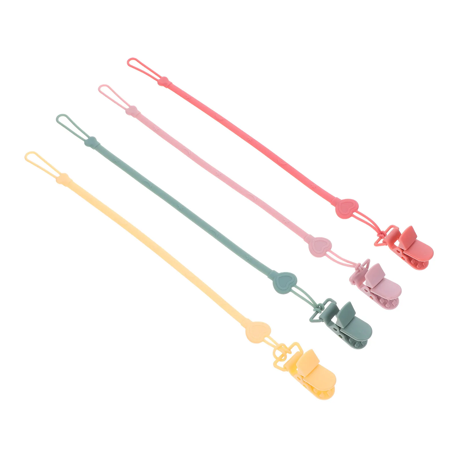 

4Pcs Baby Pacifier Holder Silicone Heart Shape Anti-Lost Clip Teething Relief Soother Strap for Travel Home Baby