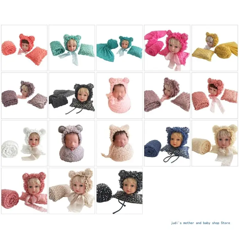 67JC Newborns Photo Posing Props Bonnet Hat Props Pillow Blanket Photostudio Backdrop