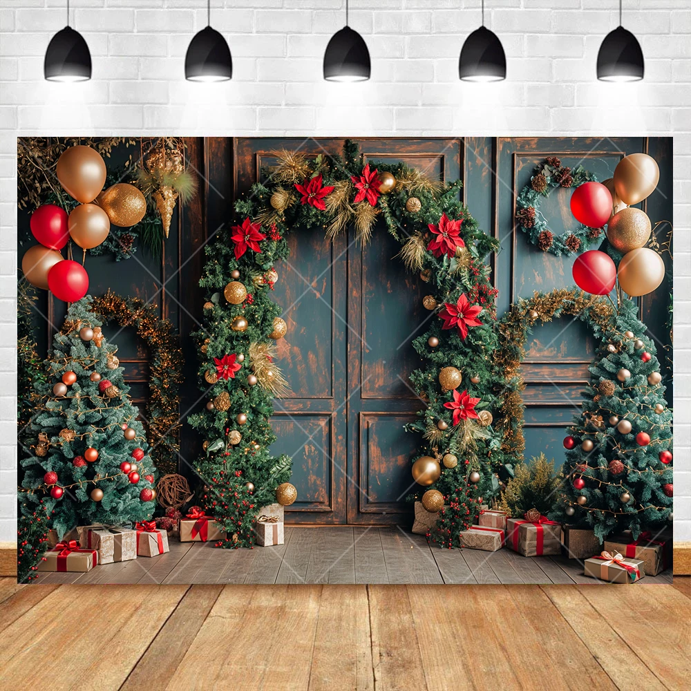 Christmas Interior Arch Window Garland Light Gift Kid Aldult Family Party Backdrop Custom Kid Room Photo Poster Decor Background