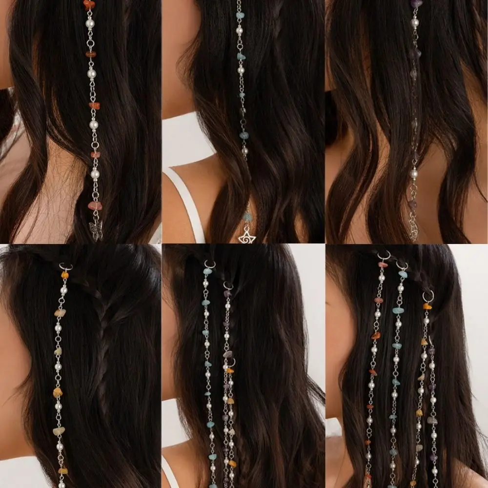 Ethnic Style Braided Hair Ring Butterfly Pearl Tassel Hair Band Korean Style Headwear Alloy Weave Hair Accessories Travel