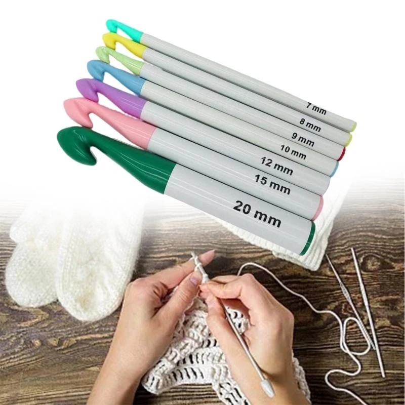 

7 Pieces Huge Plastic Handle Crochet Hooks Set Large Size 7mm-20mm Colorful Sweater Knitting Needles Yarn Weave Sewing top sale
