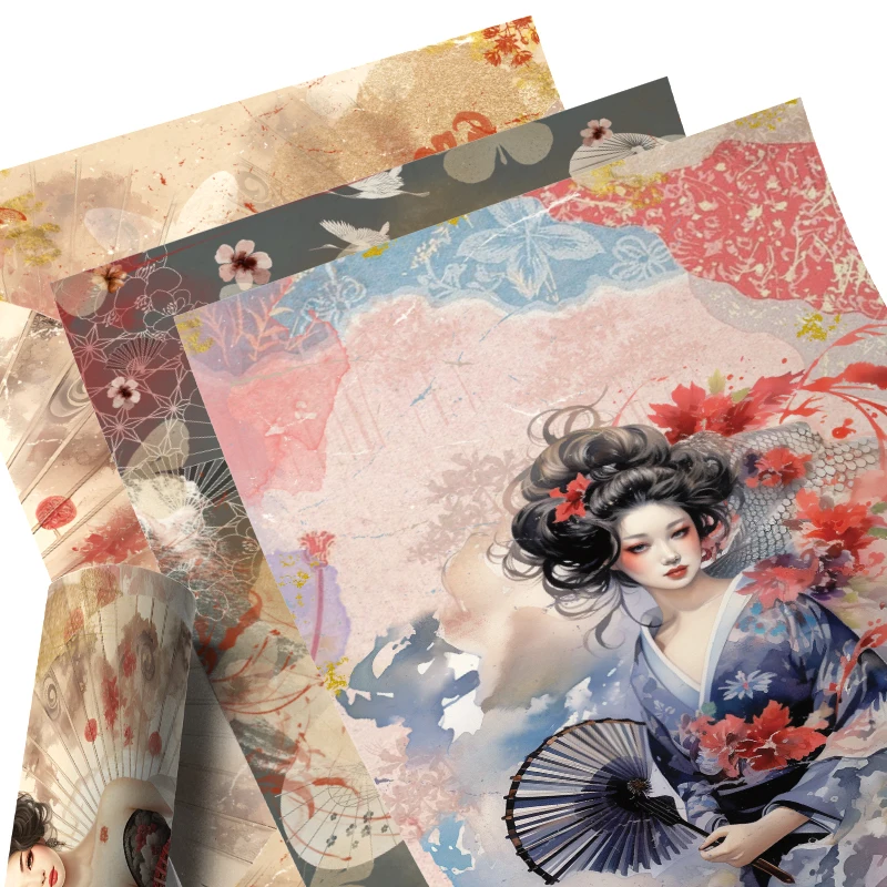 Rice Paper Original Design WuleeGifts Retro Japanese Scrapbooking Decoration Vintage Junk Journal S24070701 8PS Craft Papers