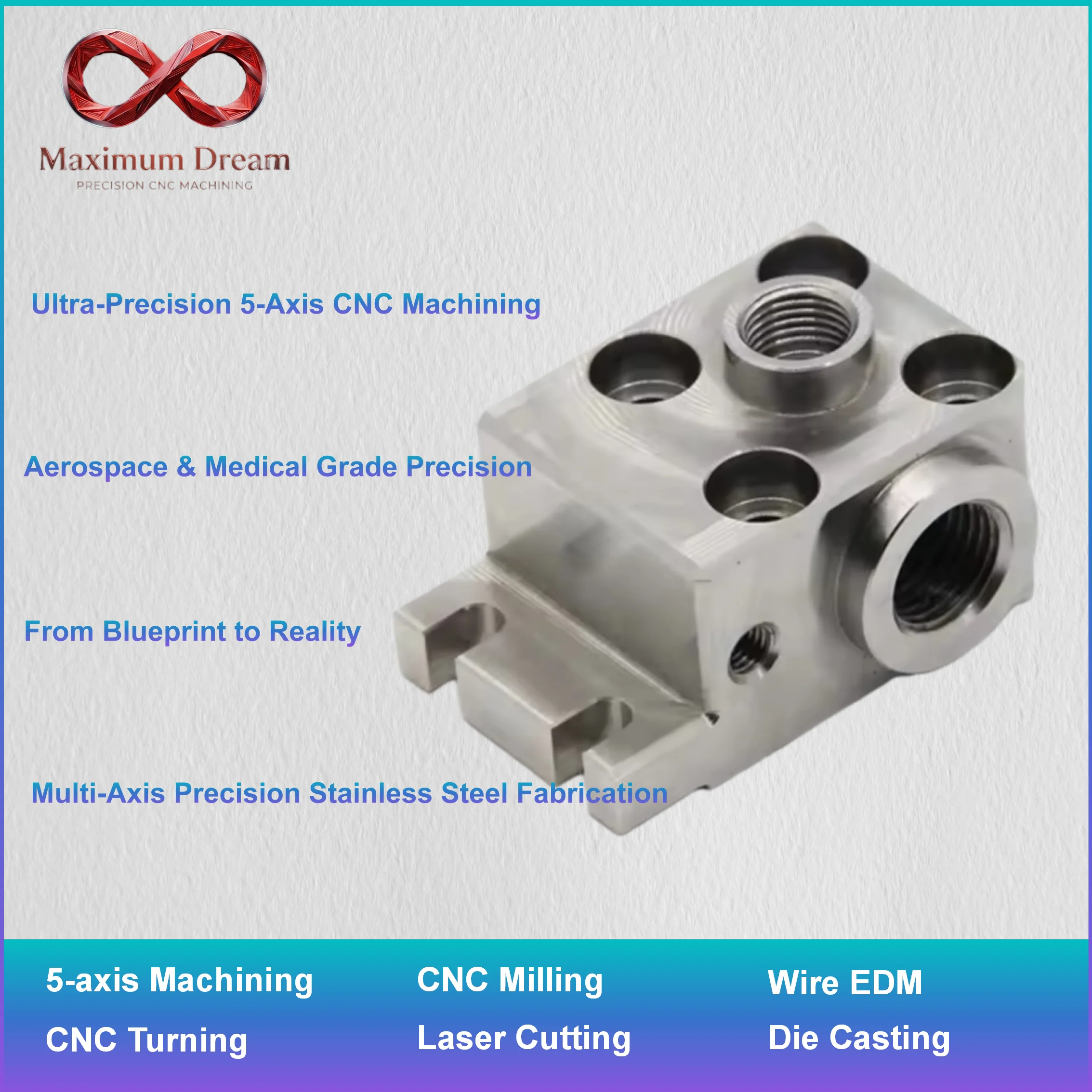 Bespoke 5-Axis CNC Machining Service, Stainless Steel Titanium Custom Mechanical Structural Components, Rapid Prototyping