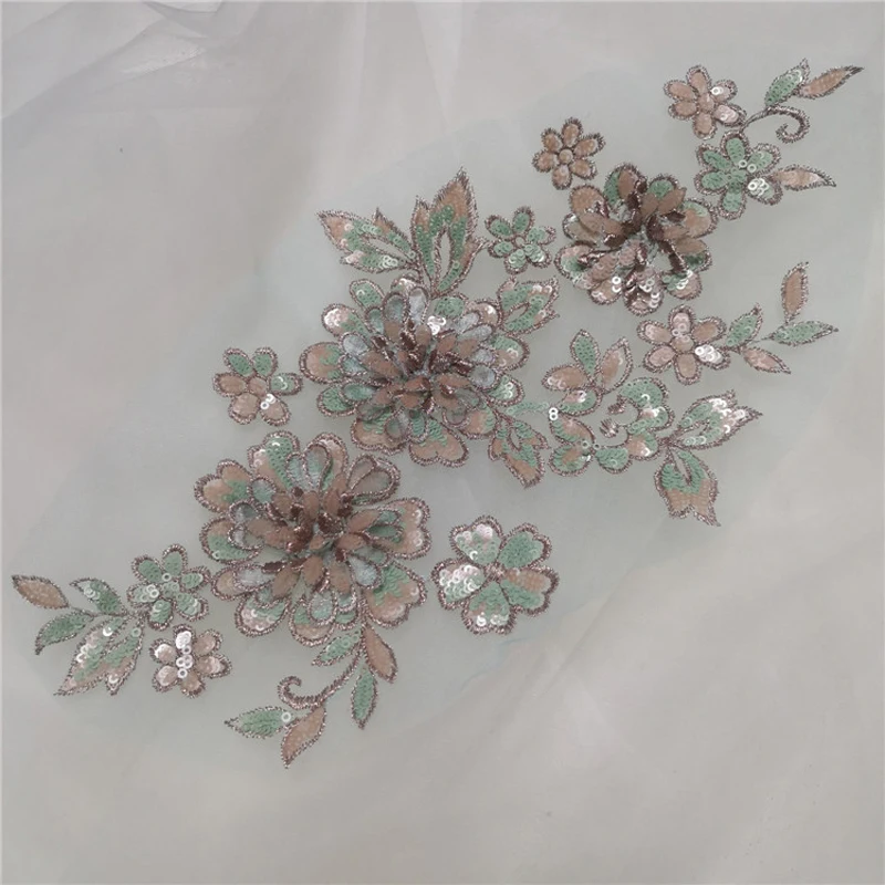 1Pc Flower Beaded Sequins Sew On Patches DIY Patch For Wedding Dress Floral Applique Patch Costume Decor 33*19CM