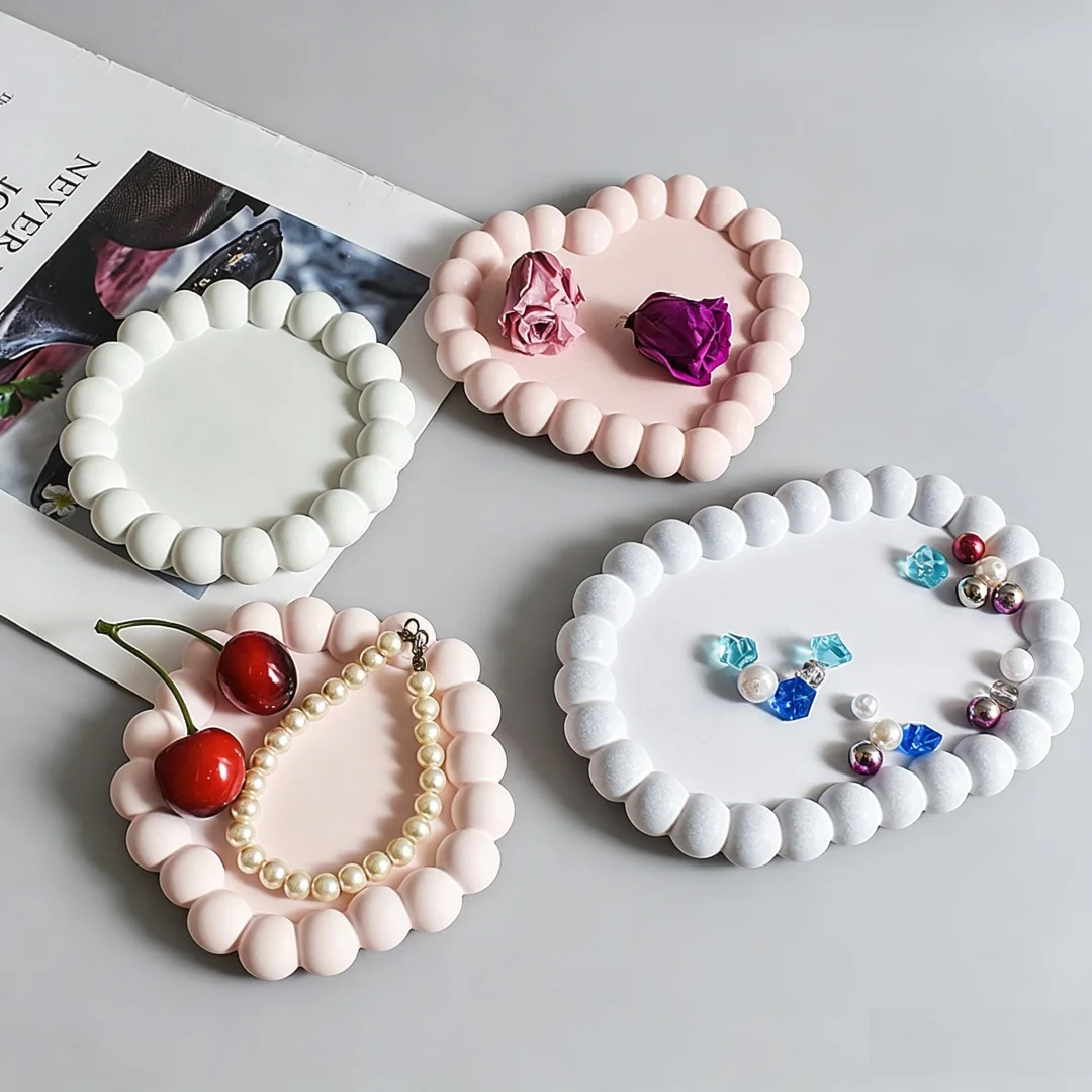 Bead Bubble Edge Tray Aroma Gypsum Silicone Mold DIY Cement Epoxy Resin Casting Mould Multi‑Shape Heart Cloud Oval Round Molds