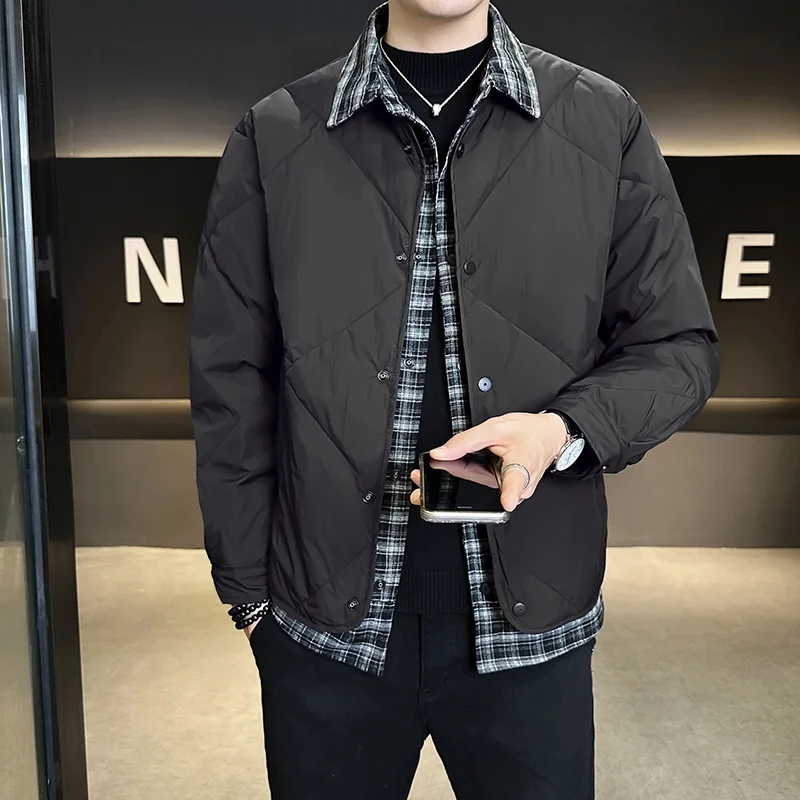 

Men's down Jacket Autumn Winter Thickened Loose Fit Collarless Durable Polyester Fiber White Duck down Filling Regular Length