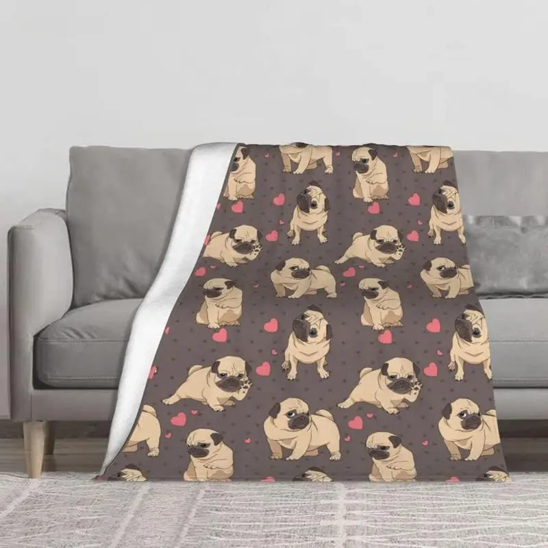 Cute Pug Dog Throw Blanket Soft Flannel Fleece Blankets for Kids Girl Boys, 50x60 Inch Lightweight Microfiber Blanket is