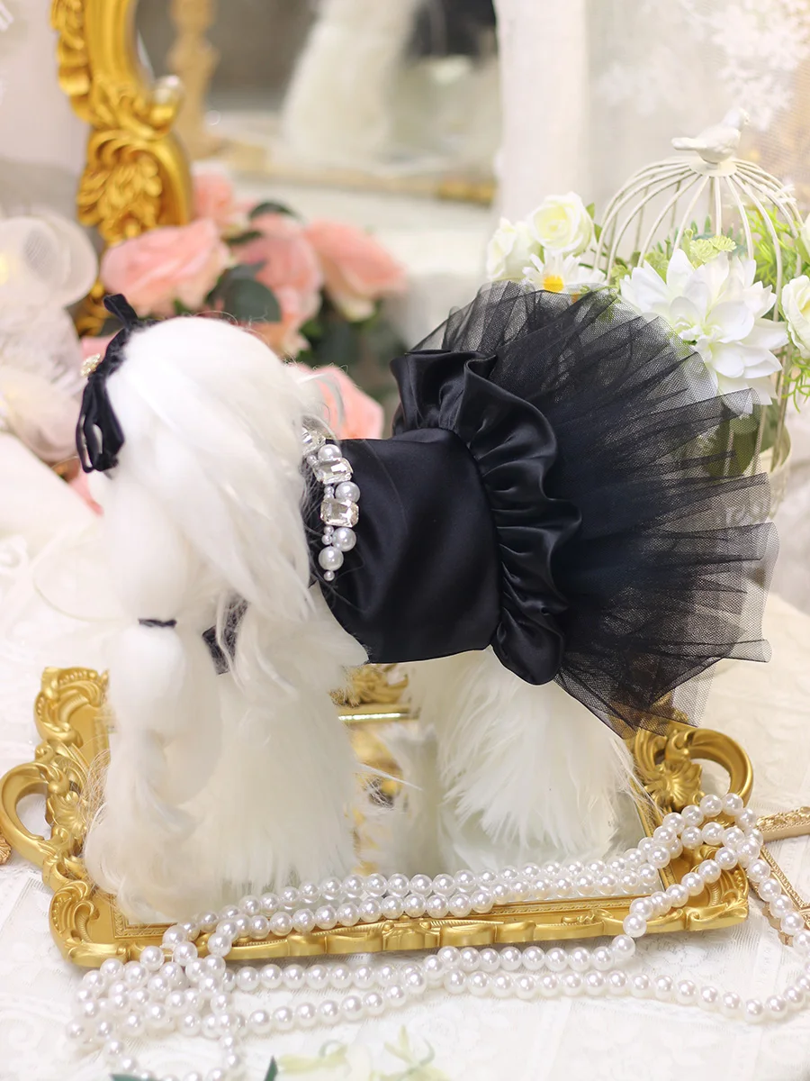 Trendy Black White Wedding Dress For Small Medium Dogs Summer Thin Pet Dog Cats Clothes Fashion Crystal Lace Sling Skirts Poodle