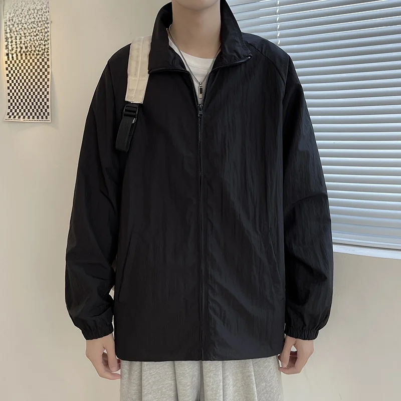 

Casual Loose Men's Jaet Spring Autumn Stand Collar Hip Hop Sle Faionable All-Match Outerwear Youth ular Long Sve