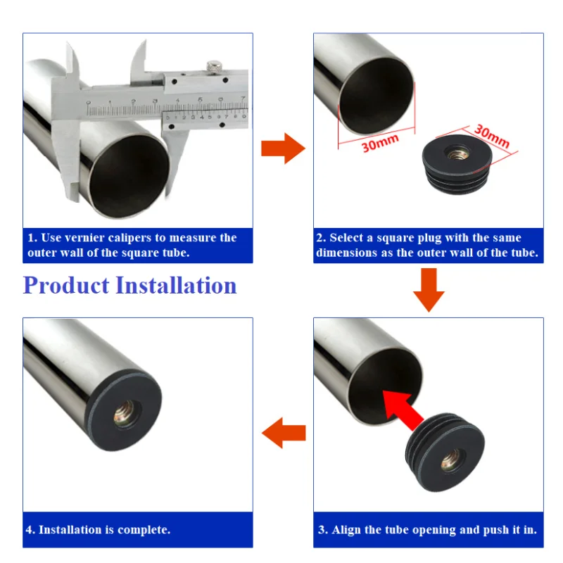 Round Nut Hole Plug Glide Leveling Foot Pad 16-50mm Plastic Black Furniture Adjustable Table Chair Feet Pipe Inner PlugM6 M8 M10