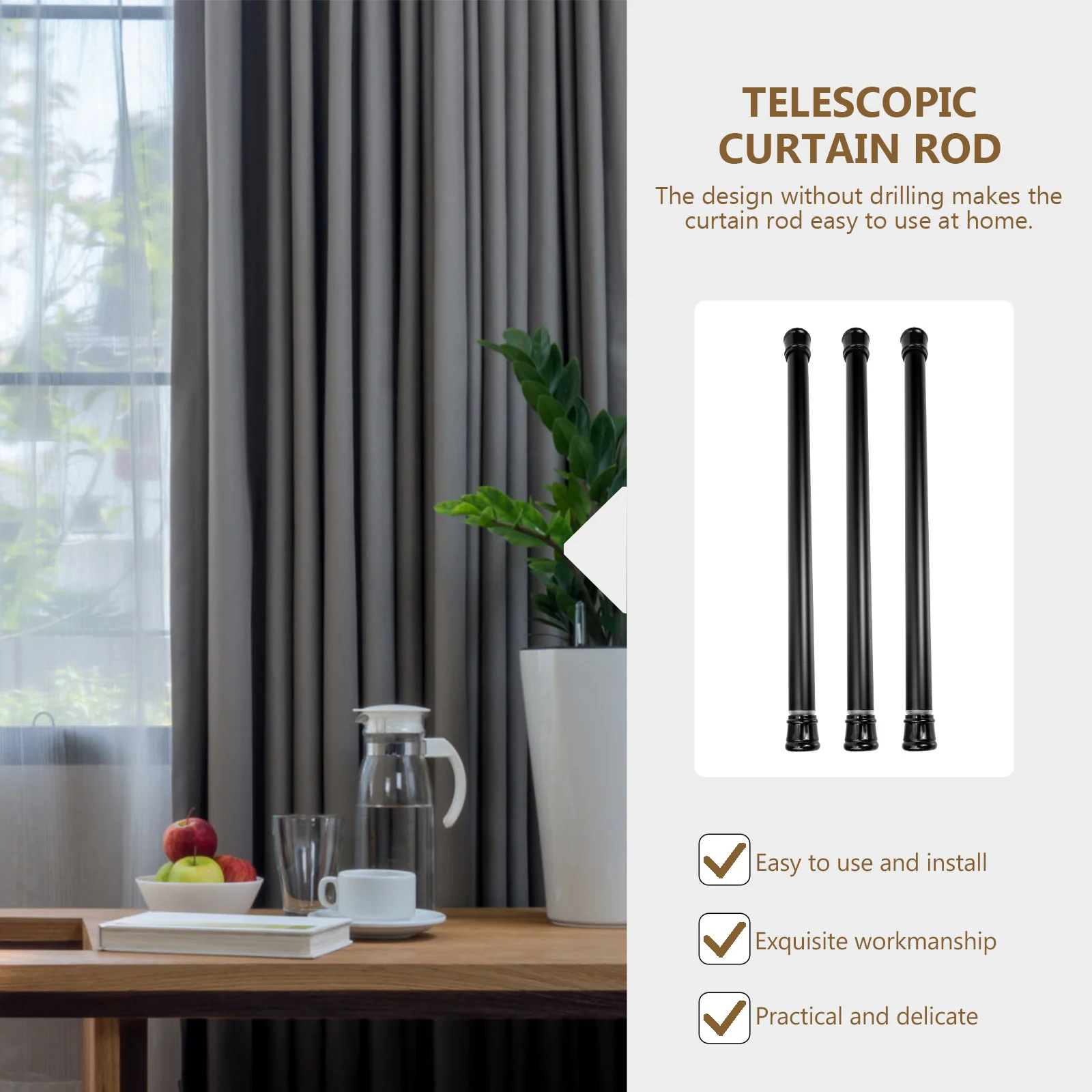 

3pcs Stretchable Curtain Rods Replaceable Curtain Poles Anti-Slip Punch-Free Cabinet Rods Indoor Home Accessories Easy Install