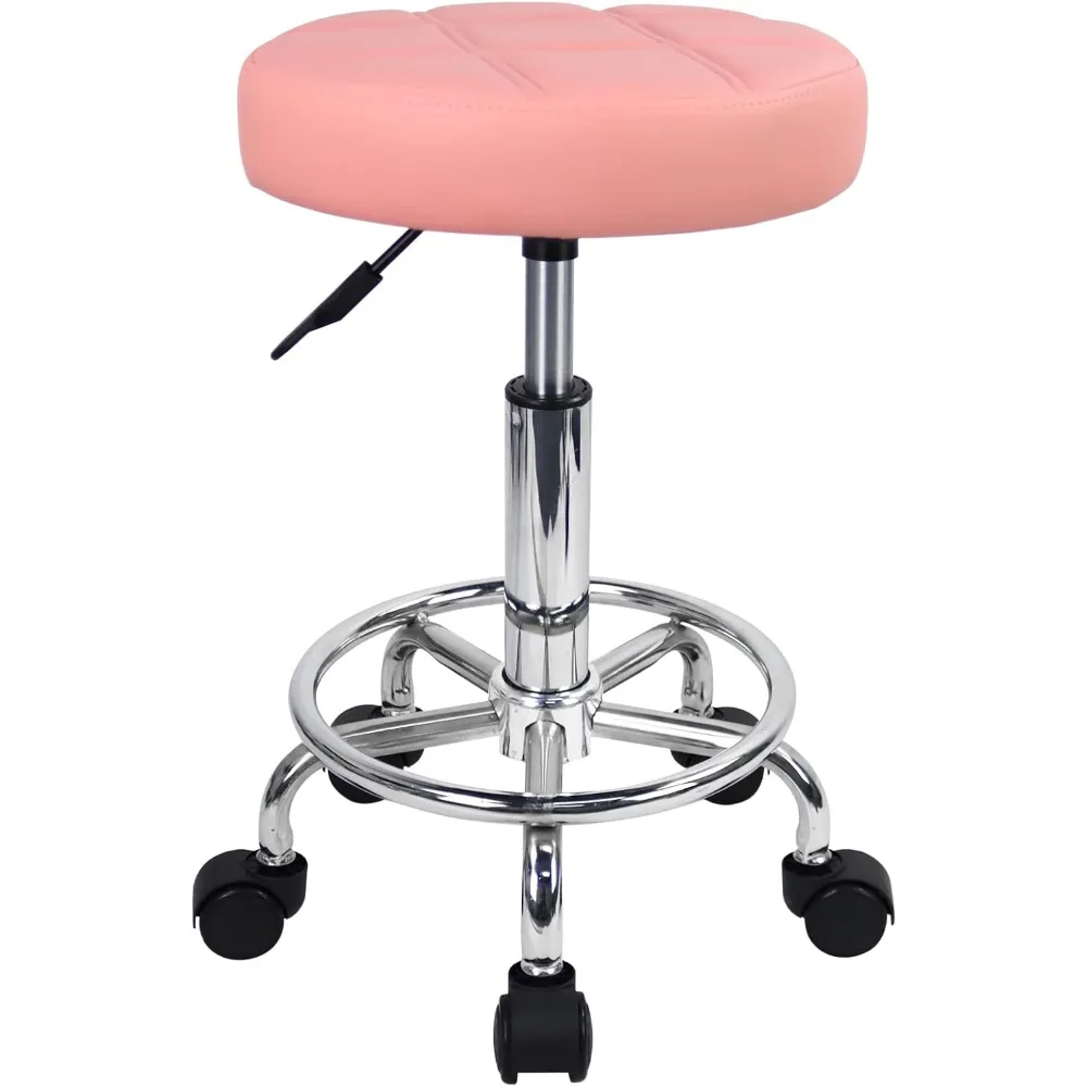 Round Rolling Stool Chair PU Leather Height Adjustable