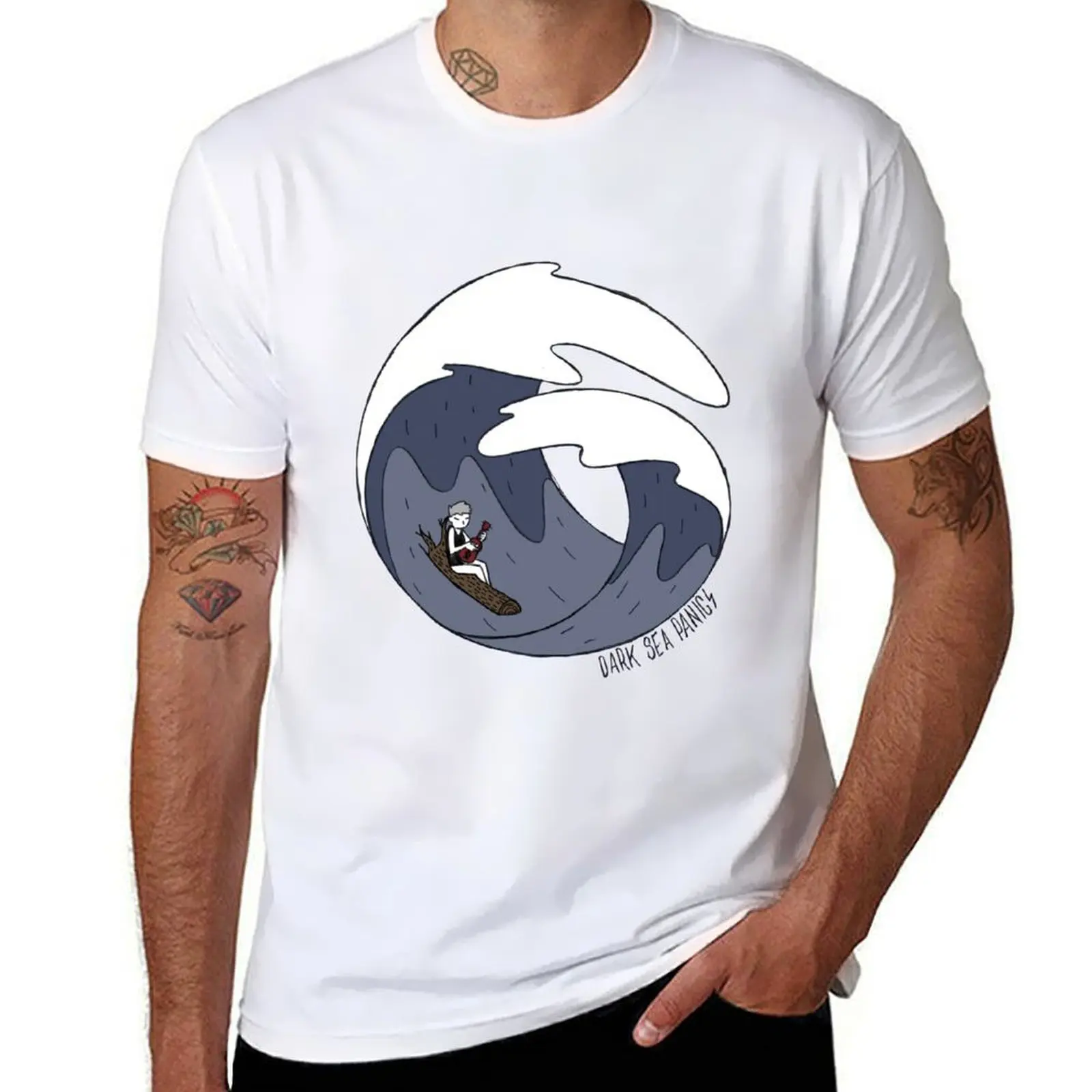 

Dark Sea Panic- Ukulele In The Storm T-Shirt t shirt man designer t shirts for man cotton T-Shirt