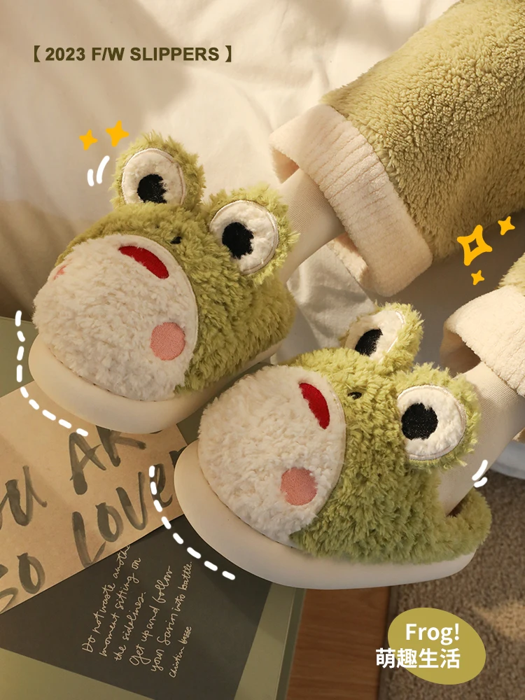 

Cute Frog Cotton Slippers For Winter Cute Couple Indoor Home Slippers Women Autumn And Winter Cute Animal Slippers Shoes