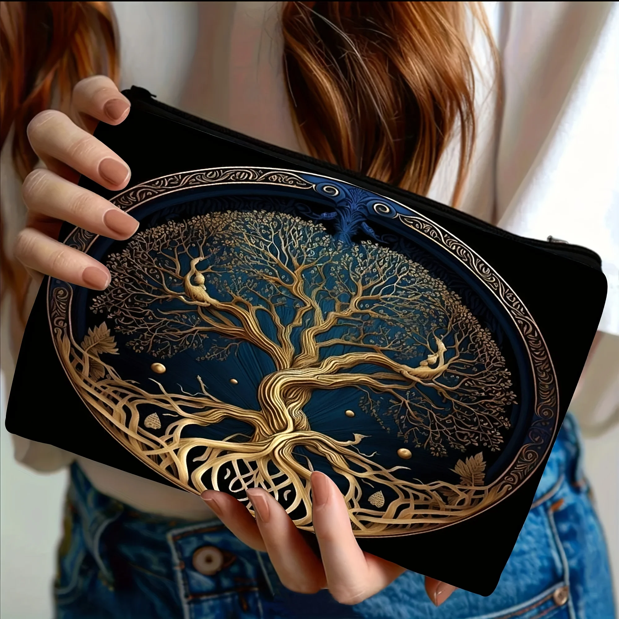 1 Stück Make-up-Tasche „Baum des Lebens“ – künstlerische kosmische und natürliche Designs, leichter Reise-Kosmetik-Organizer mit sicherem Reißverschluss
