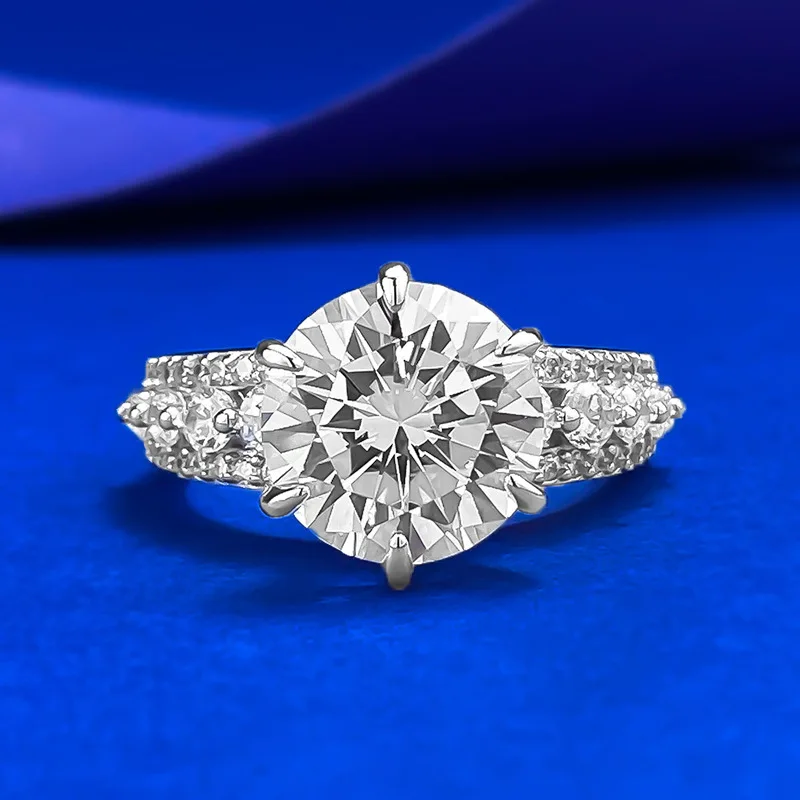 

S925 Silver New Simulated Diamond Ring 10.0mm Round White Diamond Europe and America Wind Speed Sell Cross border