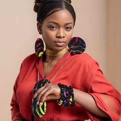 African Ethnic Earrings+necklace+bracelet Ankara African Print Handmade for Women Ankala Three-piece Jewelry Set WYB964