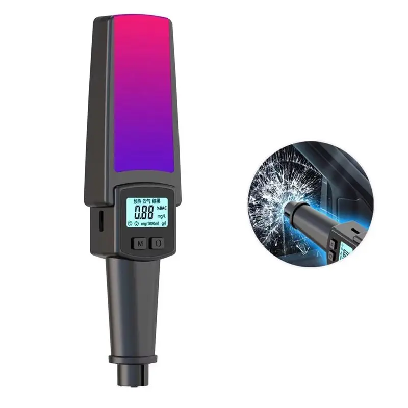 2 In 1 Handheld Breathalyzer Digital Breath Alcohol Tester With Safety Hammer Window Breake Blowing Type Alcohol Tester-A54R