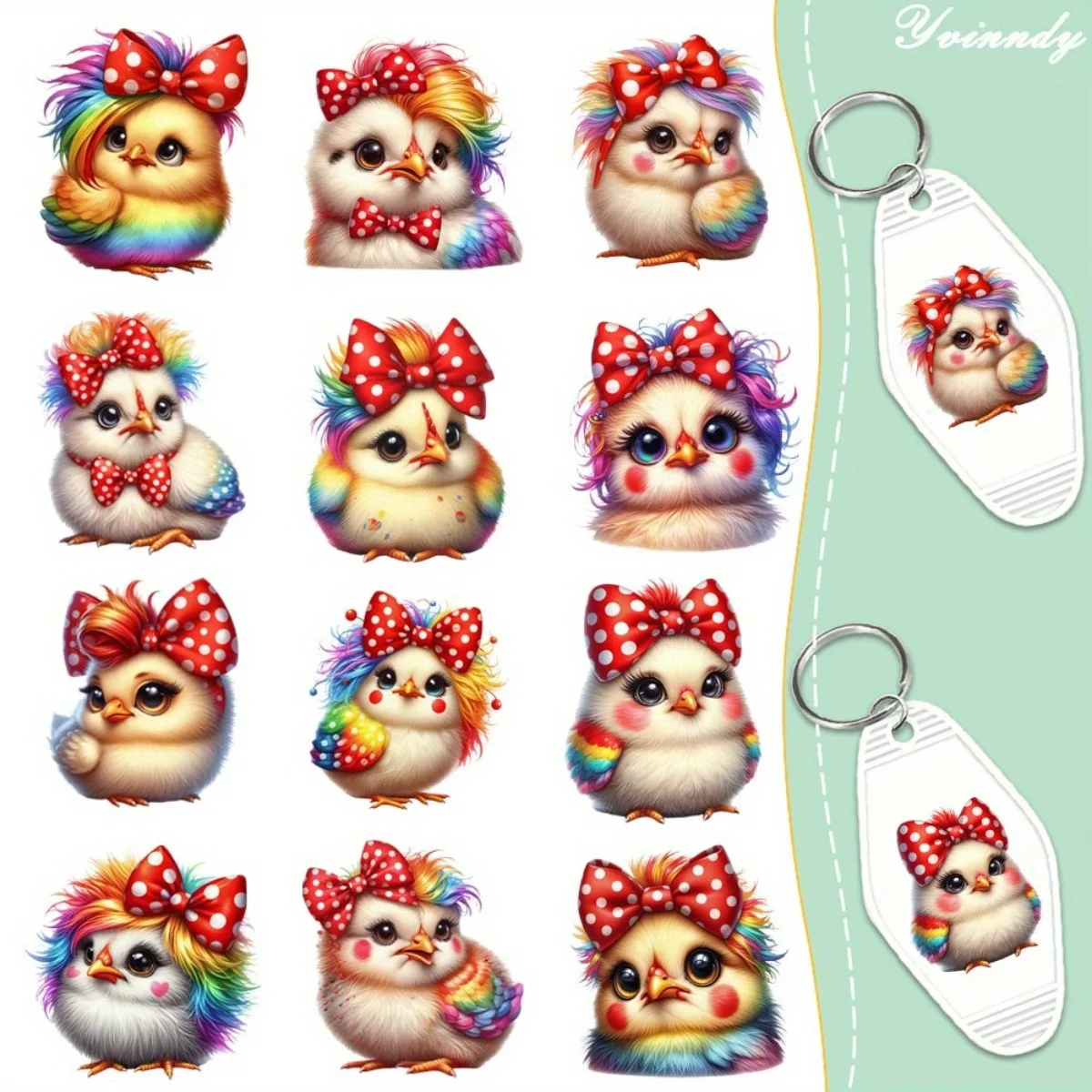 

60 штук, клейкие ленты Wave Point Bow Chicken UV DTF, прочные, с высокой вязкостью, для поделок, офисных принадлежностей и брелоков