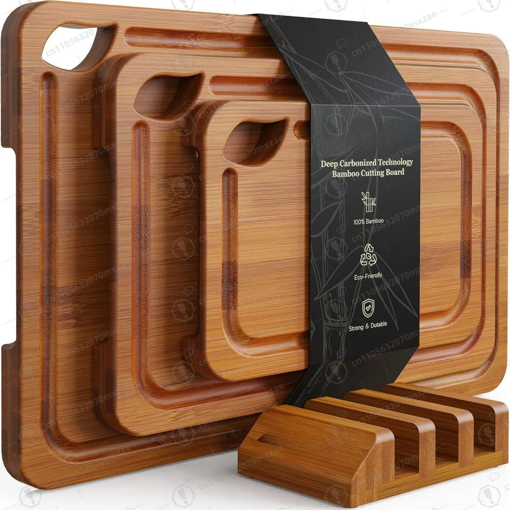 

Deep-Carbonized Bamboo Cutting Board Kitchen Gift Knife-Friendly Reversible Chopping Board with Juice Grooves