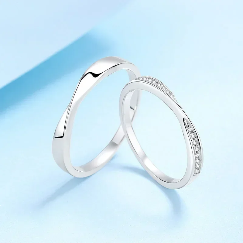 Brilliant Total 0.64Ct Moissanite Diamond Couple Ring, Luxury PT950 Platinum Moebius Strip Valentine's Day Unisex Rings