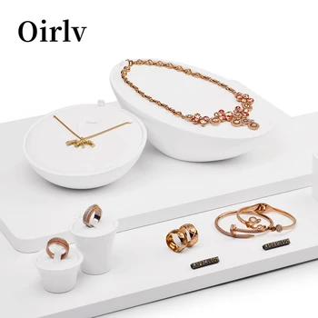 Oirlv wooden jewelry display stand for jewelry cabinet PU leather white lacquer jewelry display jewelry cabinet display stand