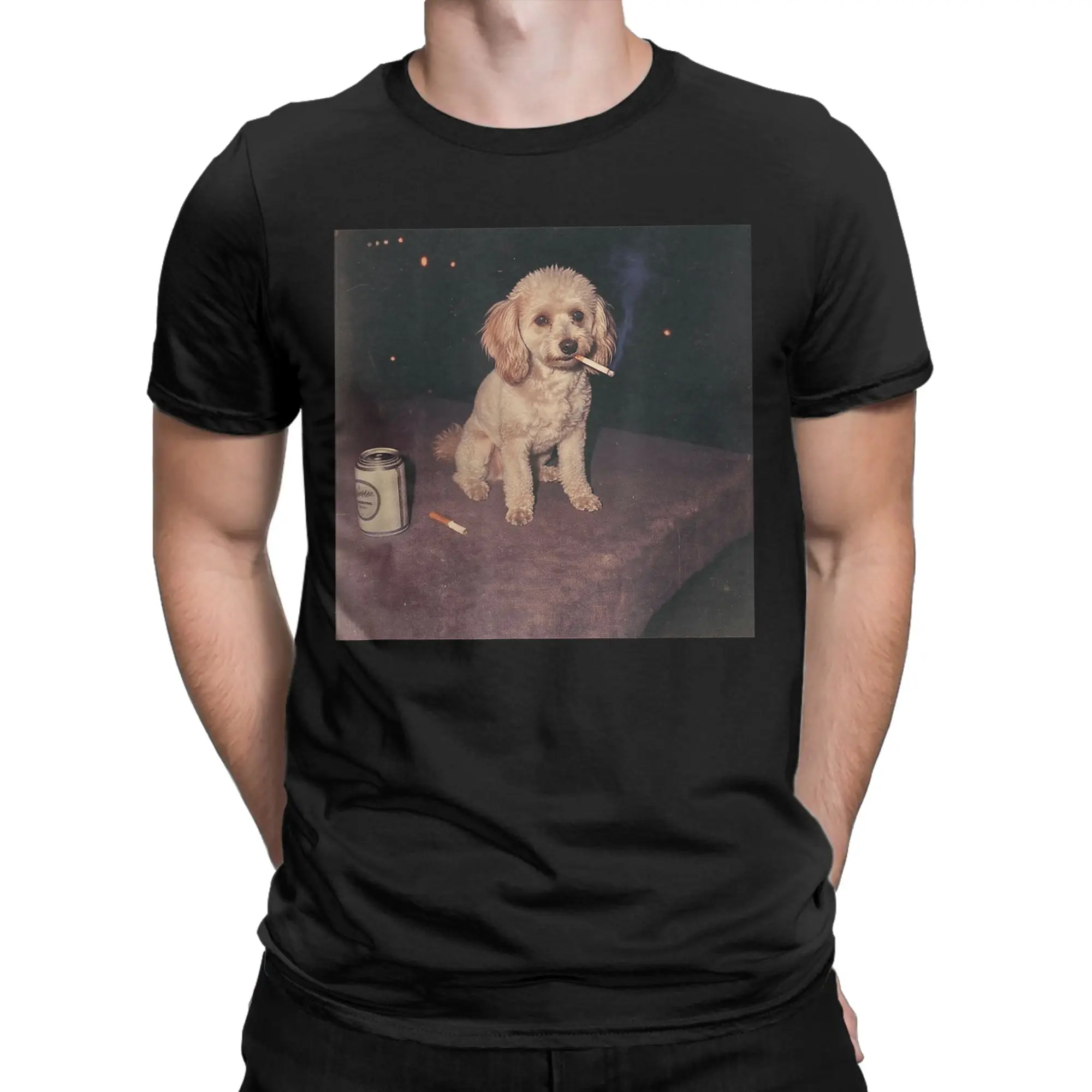 Funny Smoking Toy Poodle Dog Cigarette Beer Gen Z T-Shirt Pure Cotton T-Shirts For Man Loose Tshirt Short-Sleeve Y2K Casual Tees