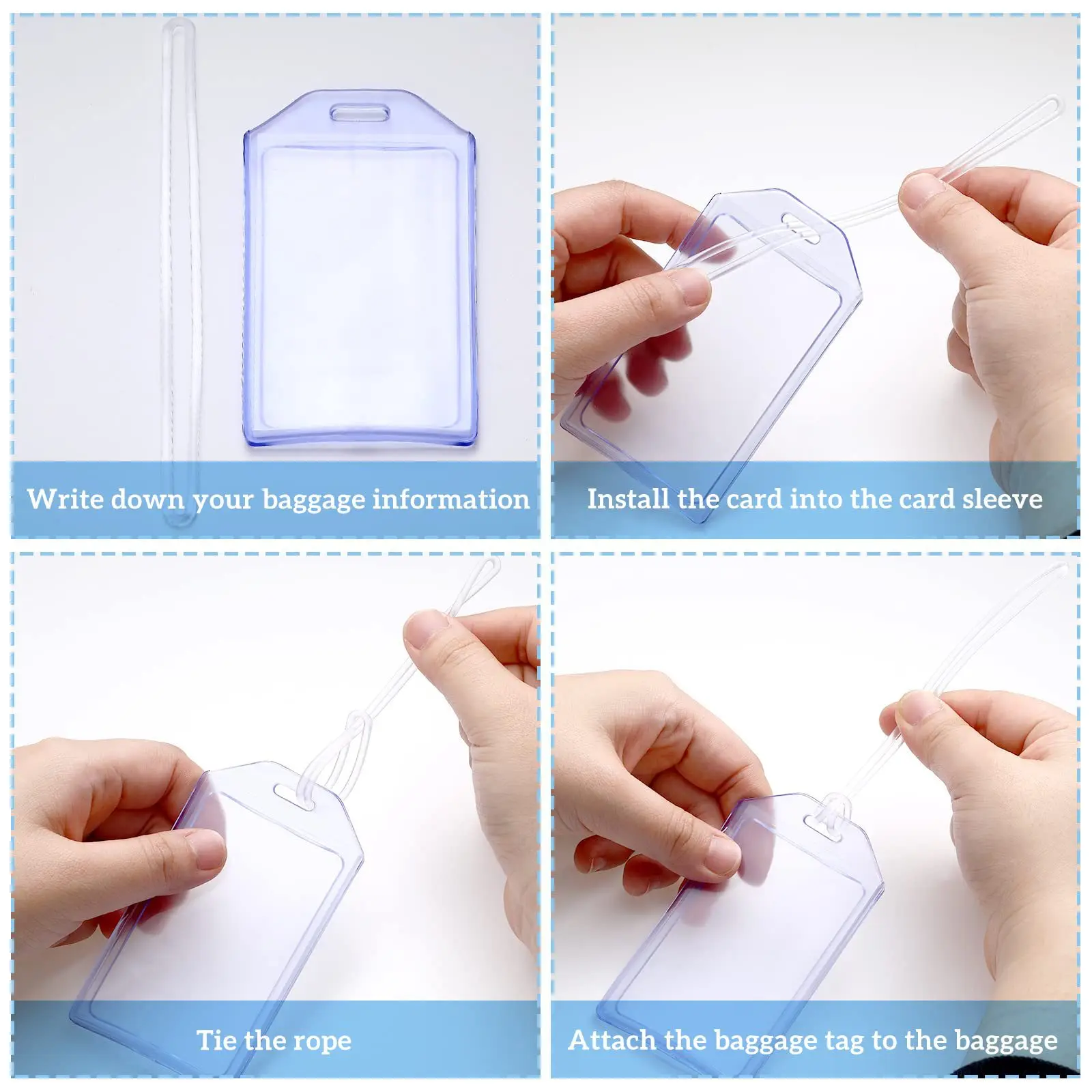 PVC โปร่งใส LuggageTag กันน้ําระบุการ์ดทํางานผู้ถือบัตรกระเป๋าเดินทางแท็กกระเป๋าเดินทางหมวดหมู่อุปกรณ์เสริมการเดินทาง