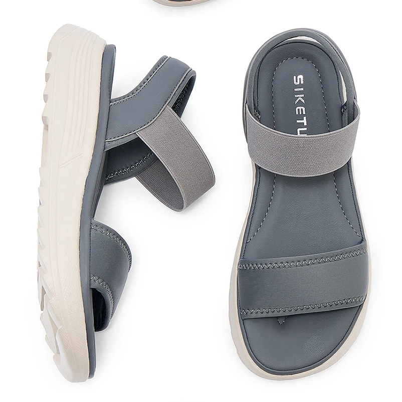 2025 الصيف الصنادل المريحة غير رسمية موضة المطاط 5 سنتيمتر المضادة للانزلاق إسفين سميكة القاع المرأة صنادل شاطئ 5026-3