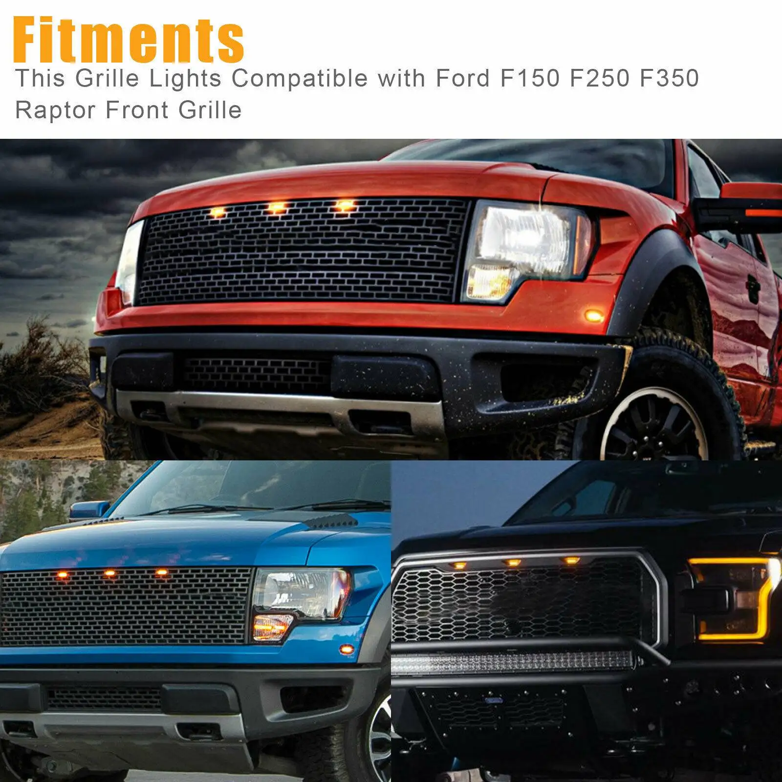 Lampu berlari kisi depan LED Amber lensa asap 3X untuk Ford F-150 Raptor