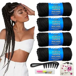 4 6 12 Pcs Synthetic Brazilian Wool Hair Acrylic Yarn 100% Hand Knitting Wool Braiding Hair for African Crochet Hair Jumbo Braid