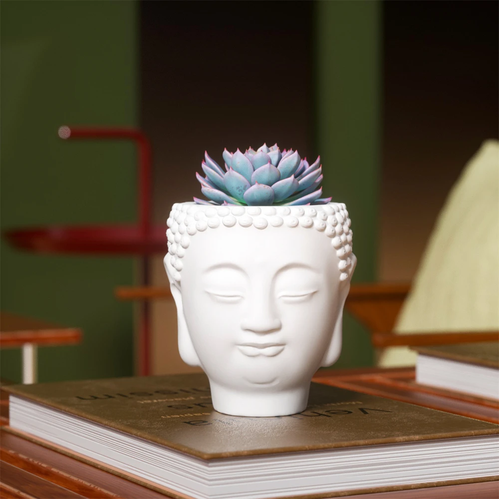 Nicole Buddha Head Silicone Mold for Planters Cement Concrete Flower Pot Mould DIY Handmade Succulent Planter Mold