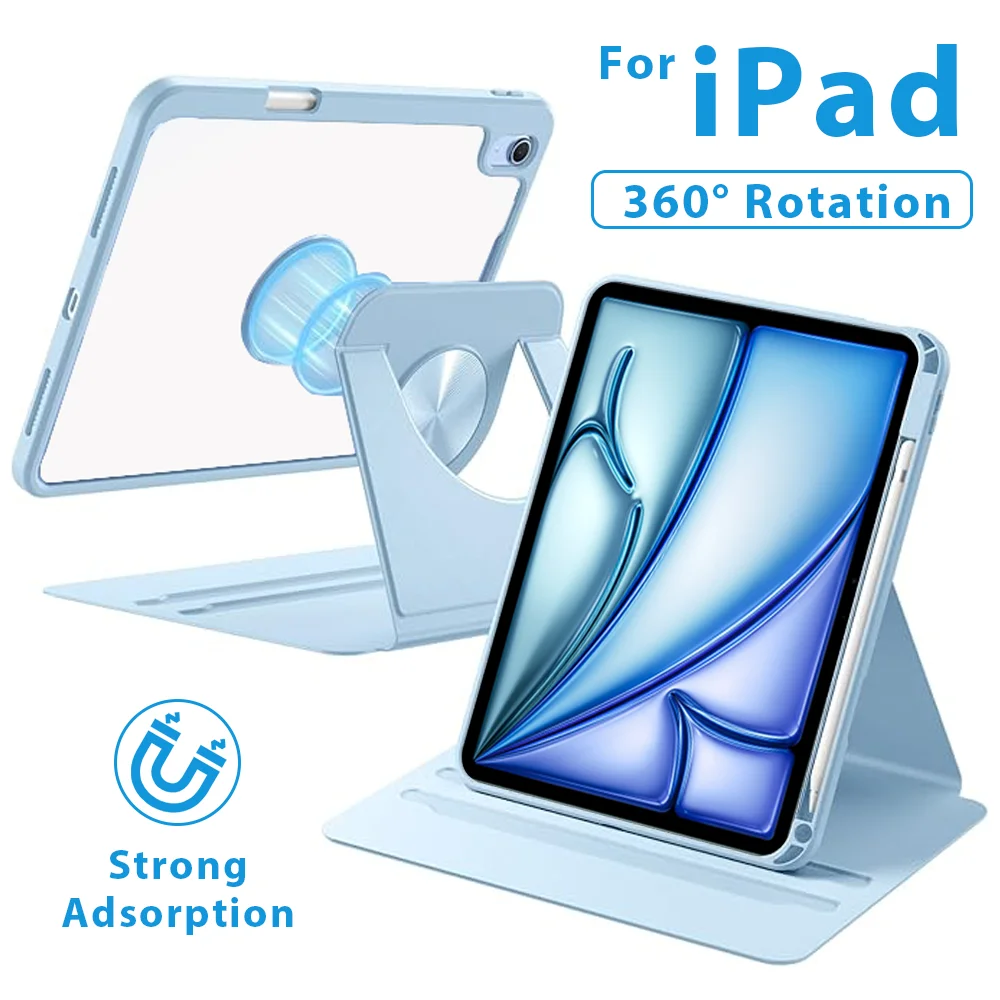 

360° Rotation Magnetic Case For iPad Pro Air 13 11 5 4 M3 M4 2025 12.9 12 9 Case Funda For iPad 9th 8th 7th 10.2 Mini 6 7 Cover