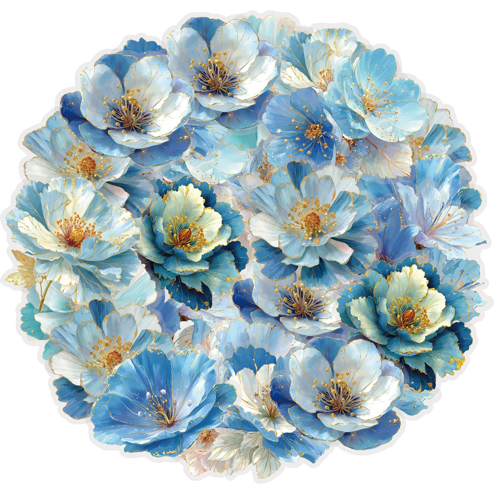 Etori Life Cobalt Blue Dreamland 20Pcs Vintage Blue Flower Gold Foil Still Texture Pattern Pet Stickers for Handmade Scrapbooking Supplies, Notebooks, Phone Stickers, Office Decoration Accessories, Room Decoration, Children's Gift Paper Bags, Card Making, DIY Artwork, School Supplies, Vintage Parties, Baking Seals, Toy Stickers