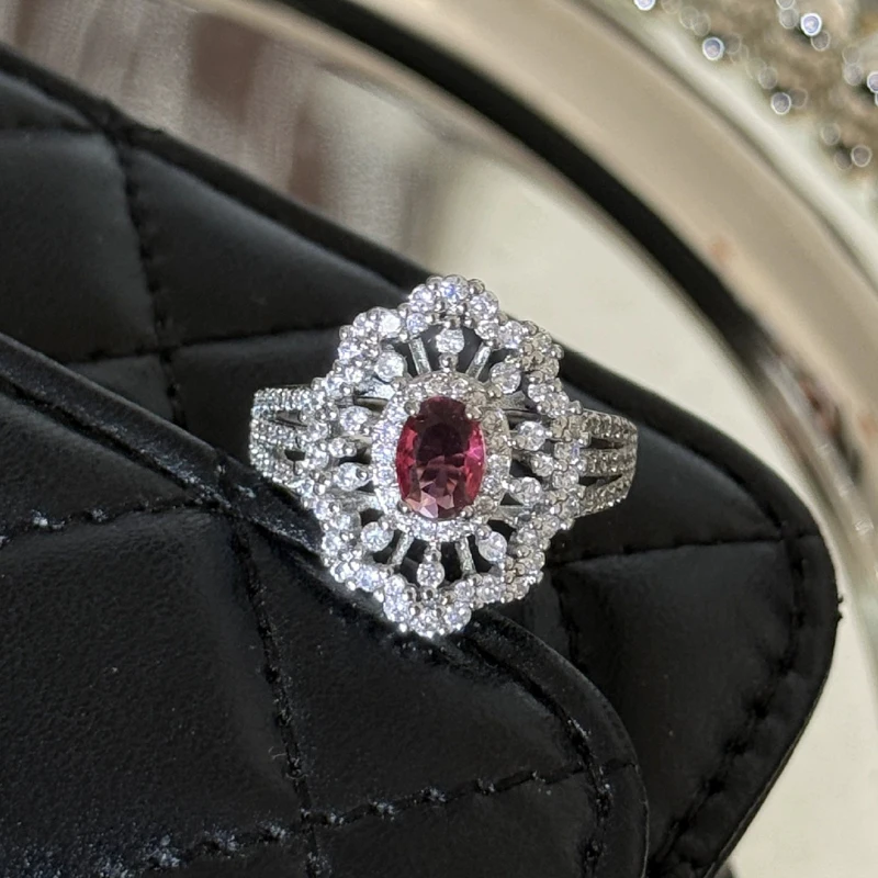 Luxury Ruby 925 Sterling Silver Ring Female Red Corundum Process Inlaid Small Popular Design High Level Sense New Year's Gift