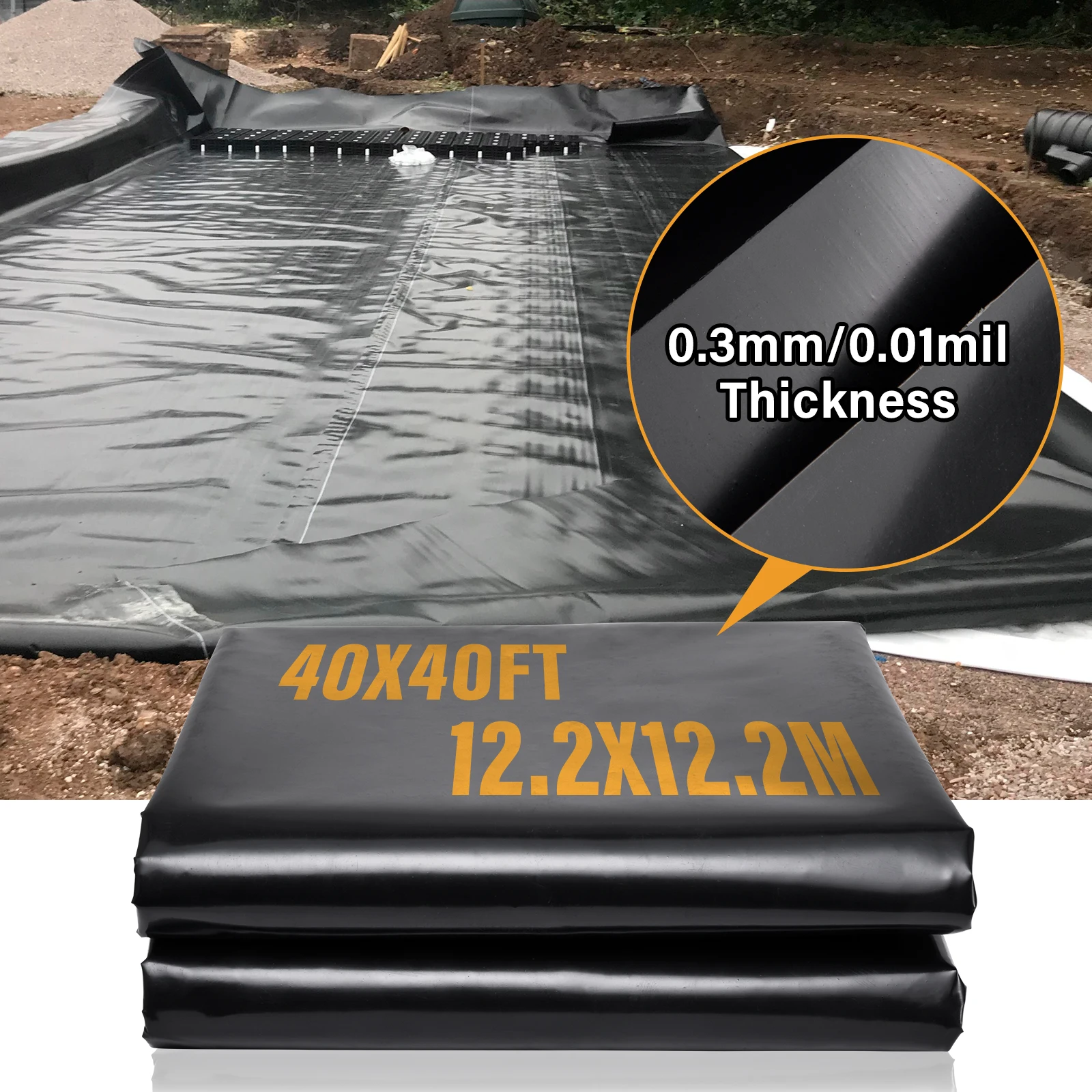 40x40FT Foldable Pond Liners 5-Layer Thickened Geomembrane, Leak-Proof Fish Pond Liner Soft Underlayment for Waterfall, Water Garden, Koi Pond, Durable UV Resistant Puncture Proof Membrane for Fountain Basin