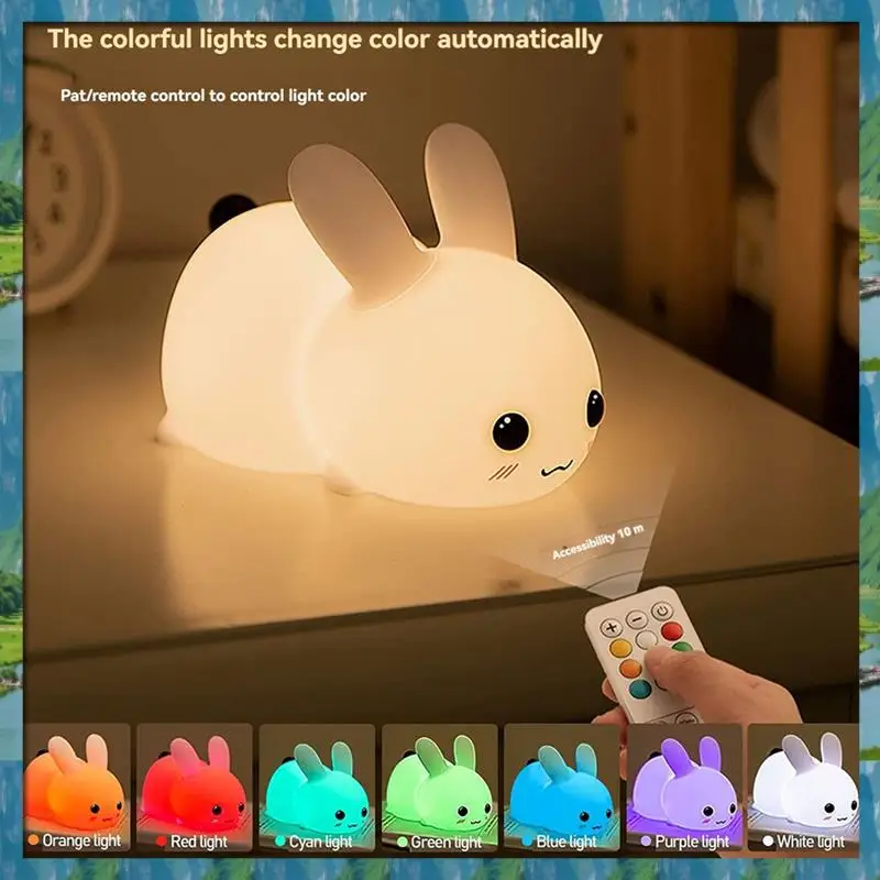 

The New Kawaii Bunny Night Light Forkids, 7-Color USB Rechargeable Silicone Lamp, 7 Colors USB Rechargeable Silicone Lamp Ideal