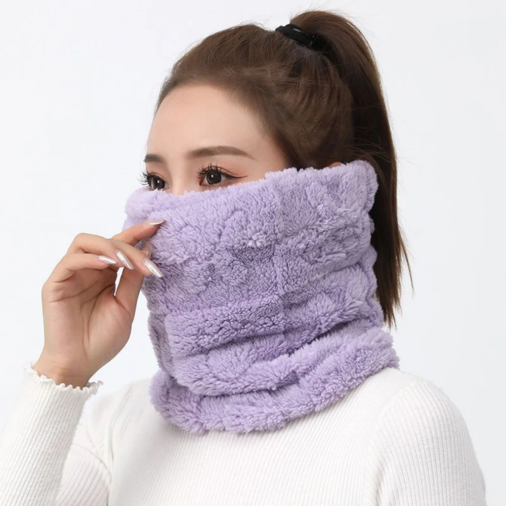 Faux plush unlimited scarf solid color soft neck leggings cute plain cold neck warm ski mask women daily use winter outdoor