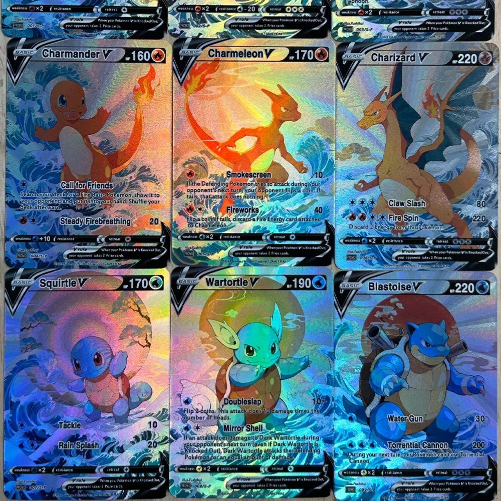 9Pcs/set DIY Anime PTCG Collection Card English Charizard Charmeleon Ivysaur Venusaur Squirtle Refractive Flash Cards Child Gift view 3