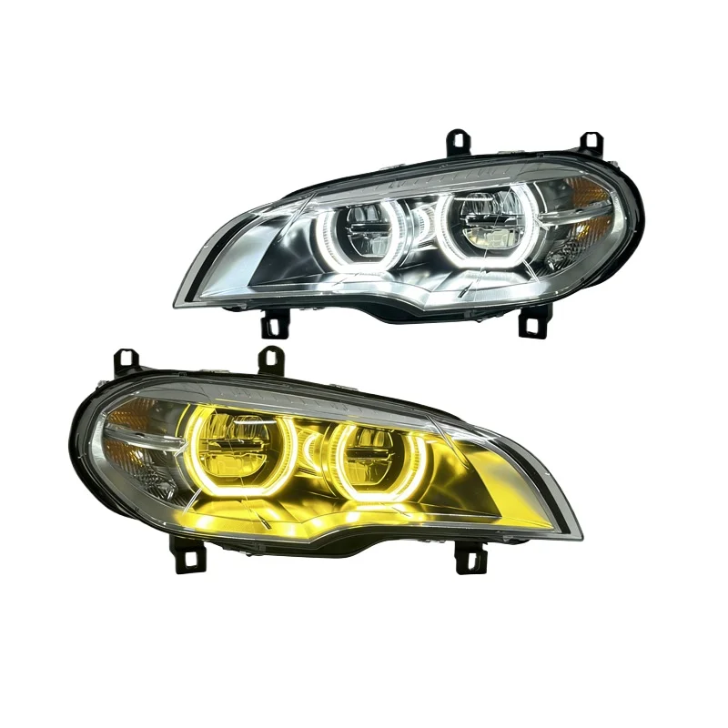 

-For Upgraded Dual-Color LED Angel Eyes Headlight Assembly for X5 E70 2008-2013 Sequential Turn Signal DRL*