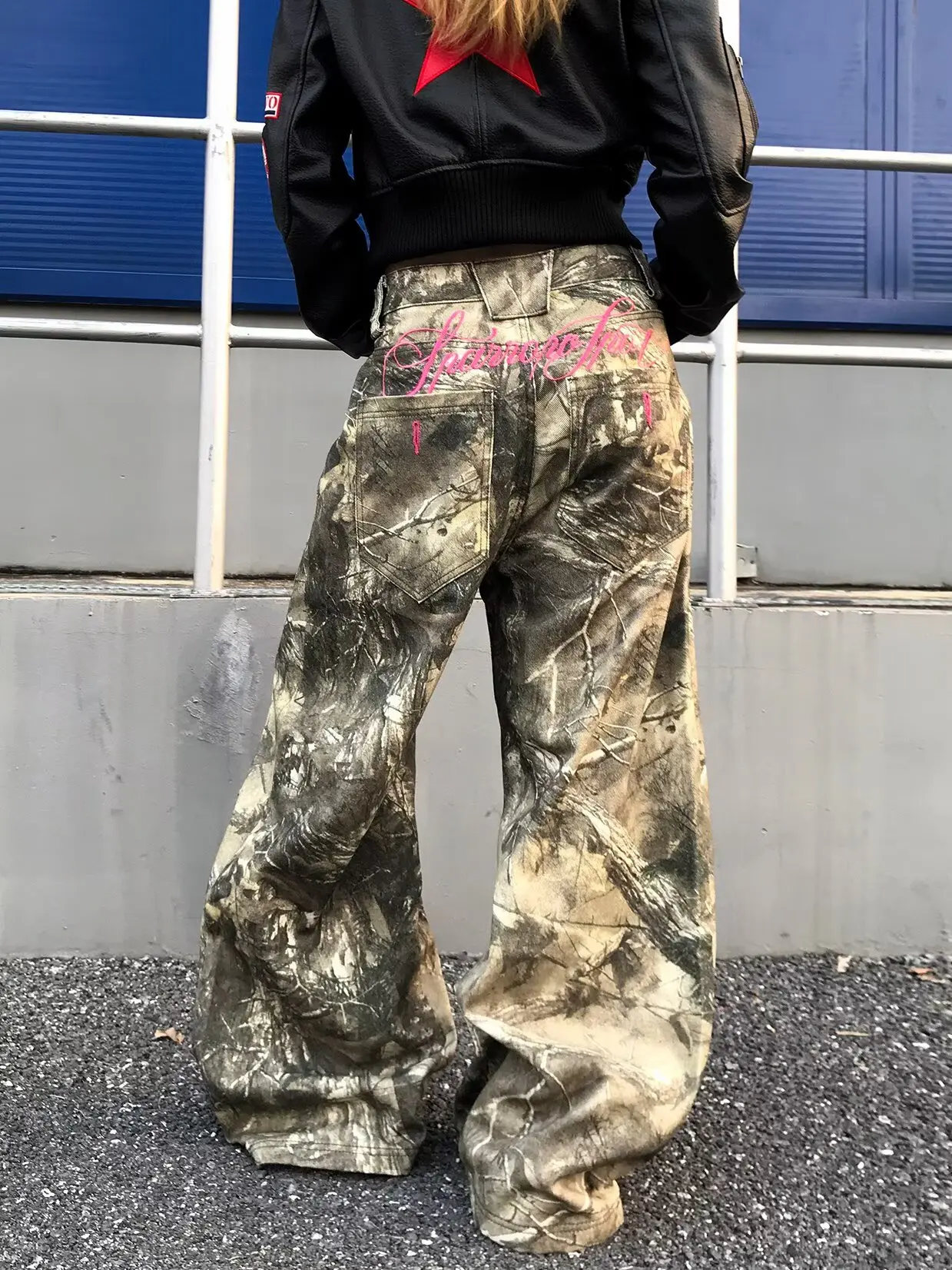 Retro Autumn Casual Digital Camouflage Printed Straight Leg Pants Women Breathable Sports Fitness Loose Wide Leg Pants