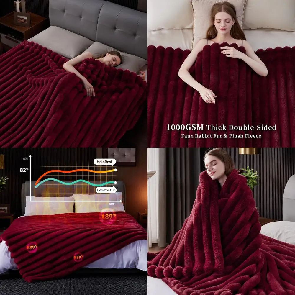 

Роскошное одеяло из искусственного меха в красную полоску 1000GSM, 50x70, плюшевое и уютное для домашнего декора и подарка