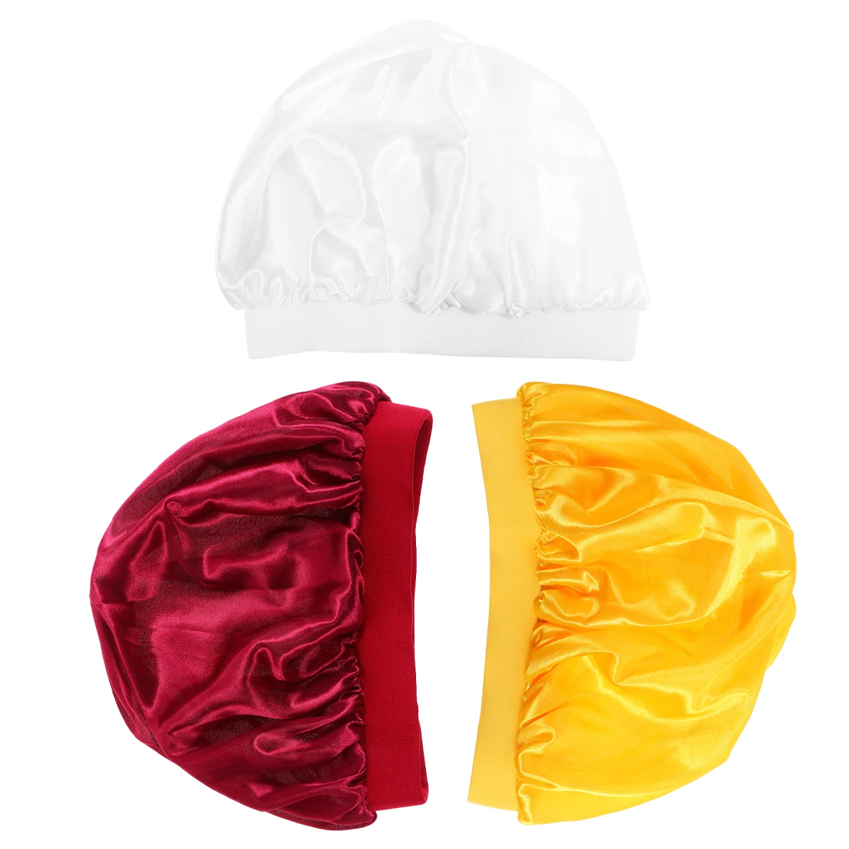 

3pcs Kids Hair Protection Cap Satin Elastic Rim Bathing Sleeping Hat For Children Home Travel Use Yellow White