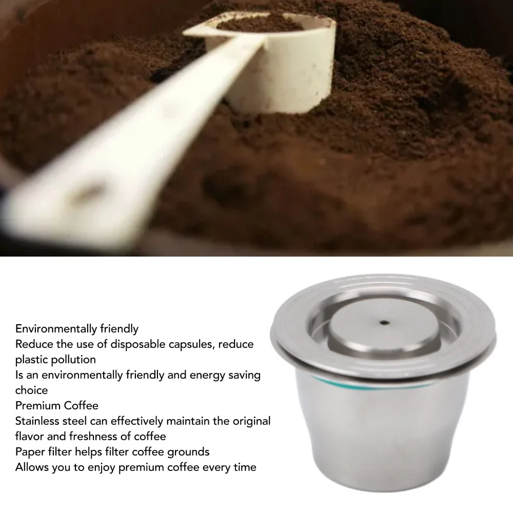 Stainless Steel Reusable Coffee Capsule With Filter Paper With Spoon Brush Stainless Steel Coffee Pod 100 Count Reusable Design