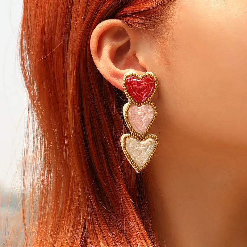 Fashion Long Beaded Heart Earrings Handmade for Women Payty Jewelry Accessories