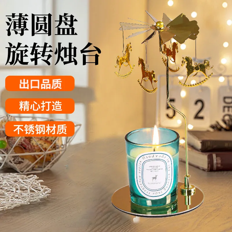 

Professional stainless steel gold thin disc Christmas gift aromatherapy marquee rotating candlestick candlelight